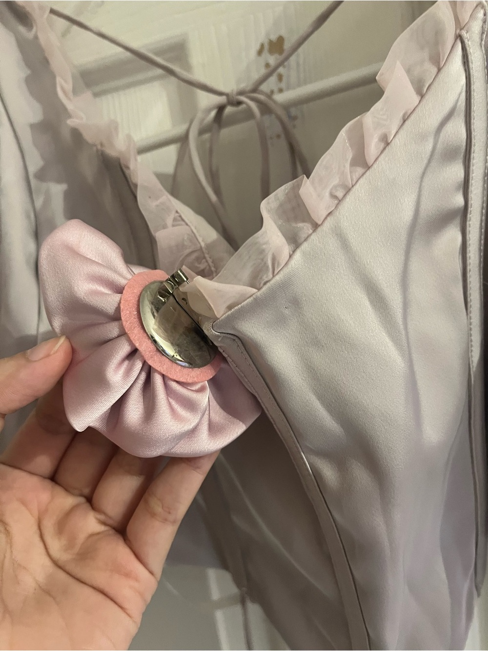 SAMPLE For Love and Lemons Corset Top Lilac Gray Satin Short Puff Sleeve size S - Picture 6 of 12